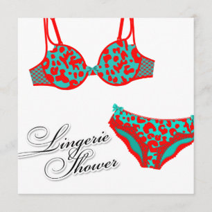 311-Turquoise Red Leopard Lingerie Set Invitation