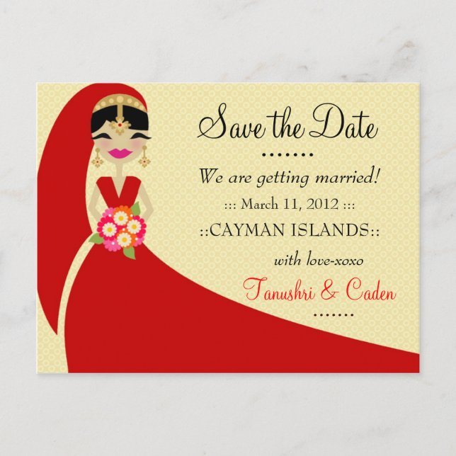 311-UPDO SAVE THE DATE INDIAN BRIDE ANNOUNCEMENT POSTCARD (Front)