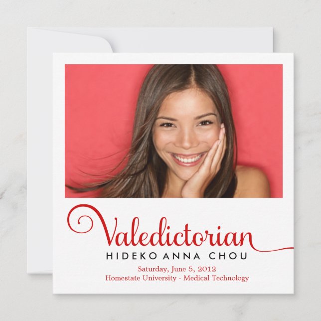 311 Valedictorian in Red Graduation Announcement (Front)