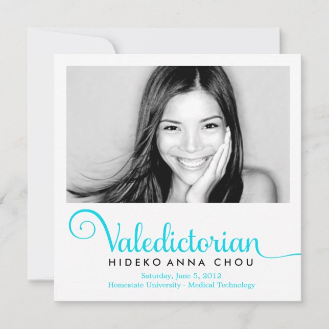 311 Valedictorian in Turquoise Graduation Announcement (Front)