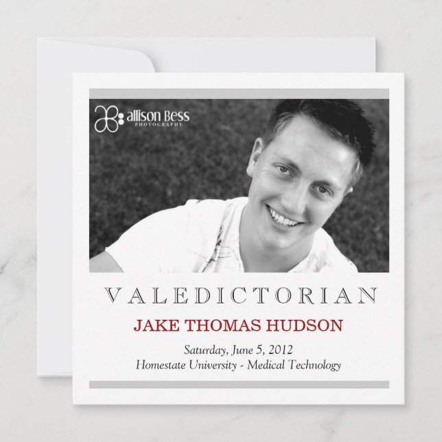 311 Valedictorian Red Graduation Announcement (Front)