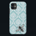 311 Vintage Blue Damask Bee Hornet iPhone Cover<br><div class="desc">Design by Jill McAmis © 2012. If you need help customising your product,  please contact me by clicking the envelope below the product.</div>
