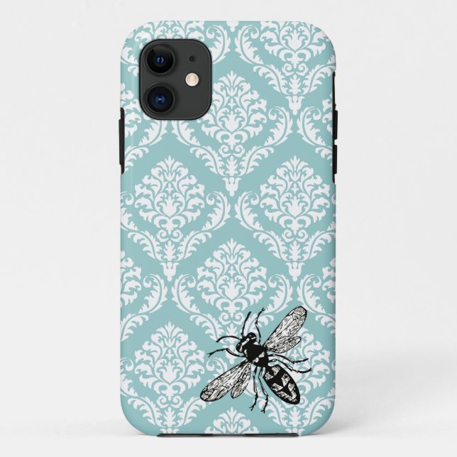311 Vintage Blue Damask Bee Hornet iPhone Cover (Back)