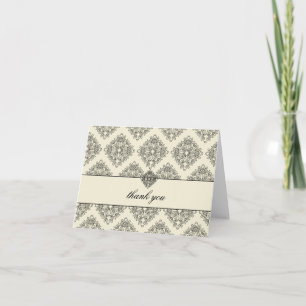 311-Vivianna Cream & Black Damask Thank You Card