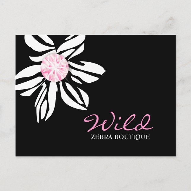311-Wild Zebra Flower | Black & Pink Dimaond Postcard (Front)