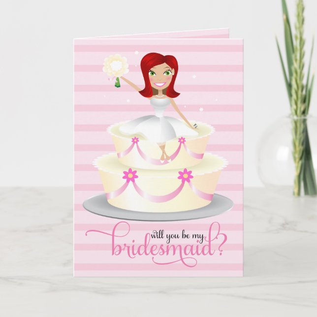 311 Will You Be My Bridesmaid Red Head Invitation (Front)