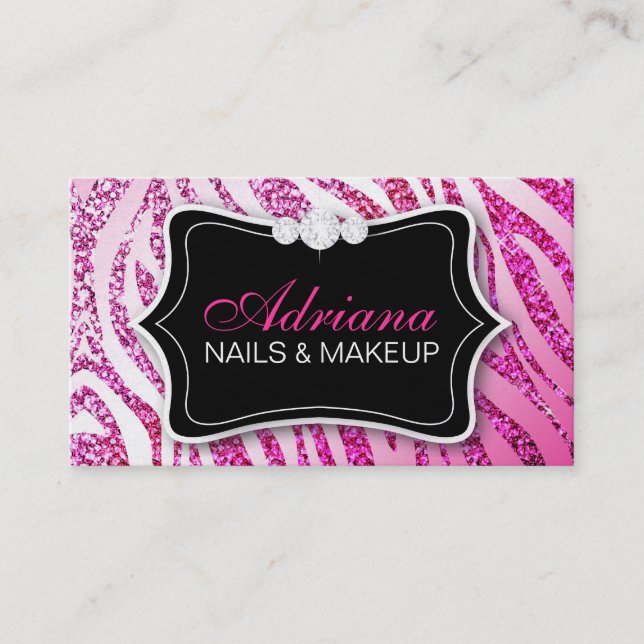 311 Zebra Glitter Pink Business Card (Front)