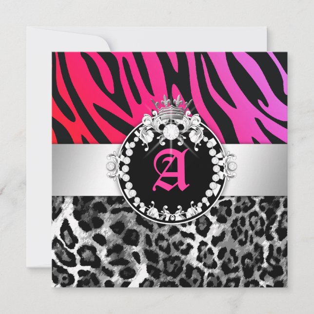 311-Zebra-LeoTique Diamonds n' Kisses Sweet 16 Invitation (Front)