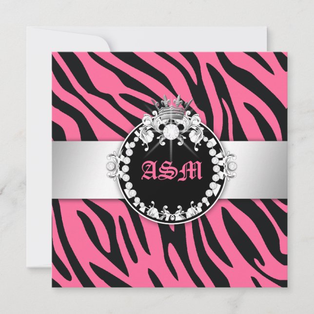 311-Zebra-Tique Diamonds n' Kisses Sweet 16 Pink 2 Invitation (Front)