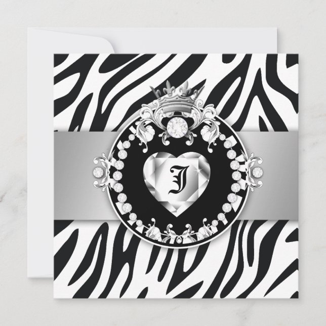 311 Zebra Tique Kiss Queen of Hearts Sweet16 Invitation (Front)