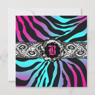 311 Zees Safari Electric Blue Black Stripes Invitation