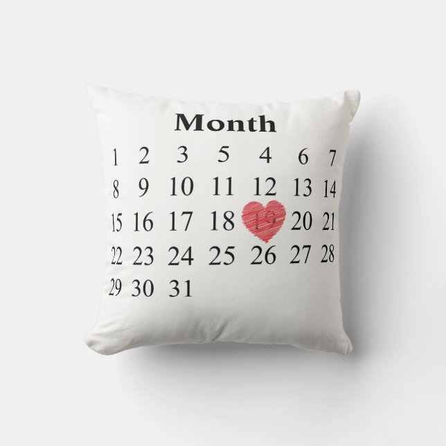 31 day month calendar - Move Heart over YOUR Day Cushion (Front)