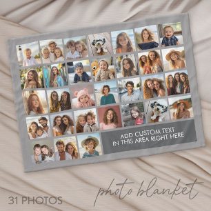 31 Photo Collage Grid - Text box - grey Fleece Blanket