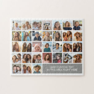 31 Photo Collage Grid - Text box - grey Jigsaw Puzzle