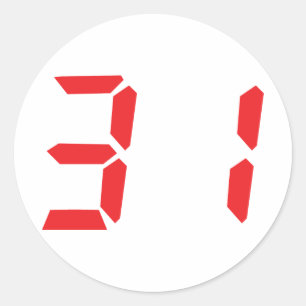 31 thirty-one red alarm clock digital number classic round sticker