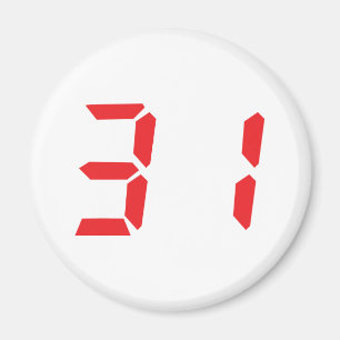 31 thirty-one red alarm clock digital number magnet