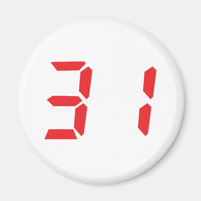 31 thirty-one red alarm clock digital number magnet (Front)