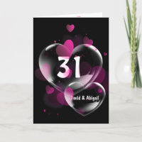 31st Anniversary Heart Bubbles on Black Card