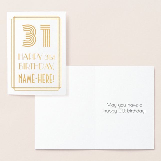 31st Birthday - Art Deco Inspired Look "31" & Name Foil Card (Display)