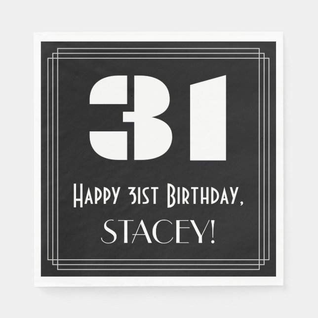 31st Birthday: Art Deco Inspired Look "31" + Name Napkin (Front)
