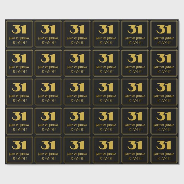 31st Birthday – Art Deco Inspired Look "31" & Name Wrapping Paper (Flat)