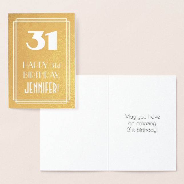 31st Birthday ~ Art Deco Style "31" & Custom Name Foil Card (Display)