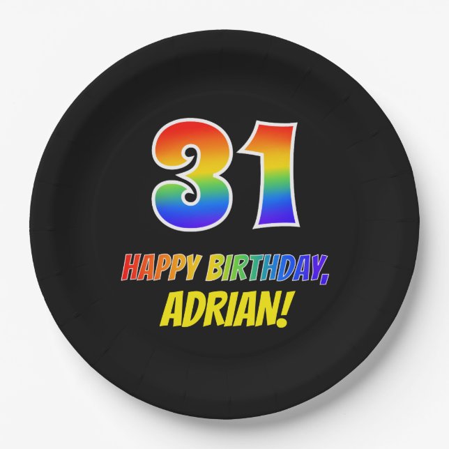 31st Birthday: Bold, Fun, Simple, Rainbow 31 Paper Plate (Front)