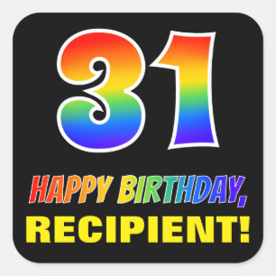31st Birthday: Bold, Fun, Simple, Rainbow 31 Square Sticker