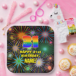 31st Birthday: Colorful, Fun Celebratory Fireworks Paper Plate
