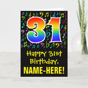 31st Birthday: Colorful Music Symbols + Rainbow 31 Card