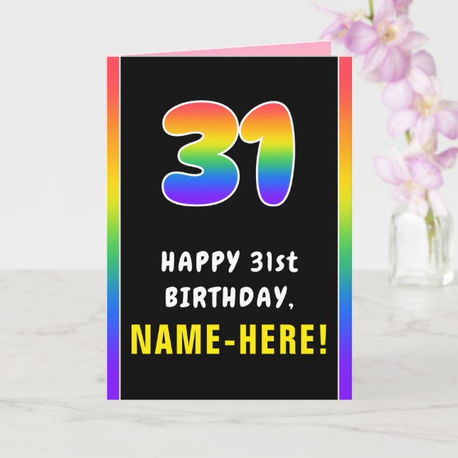 31st Birthday: Colourful Rainbow # 31, Custom Name Card (Orchid)