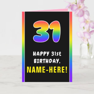 31st Birthday: Colourful Rainbow # 31, Custom Name Card