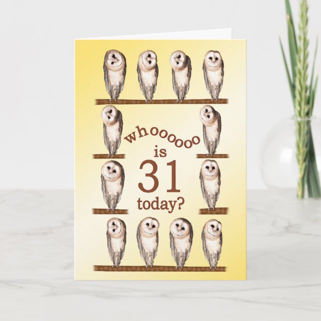 31st birthday, Curious owls card. Card (Front)