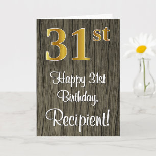 31st Birthday: Elegant Faux Gold Look #, Faux Wood Card