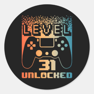 31st Birthday For Men Level 31 Unlocked Gamer 31 Y Classic Round Sticker