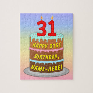 31st Birthday: Fun Cake and Candles + Custom Name Jigsaw Puzzle