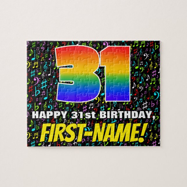 31st Birthday — Fun, Colourful Music Symbols & “31 Jigsaw Puzzle (Horizontal)