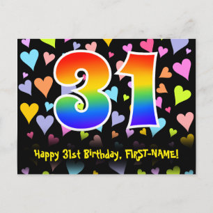 31st Birthday: Fun Hearts Pattern, Rainbow 31 Postcard