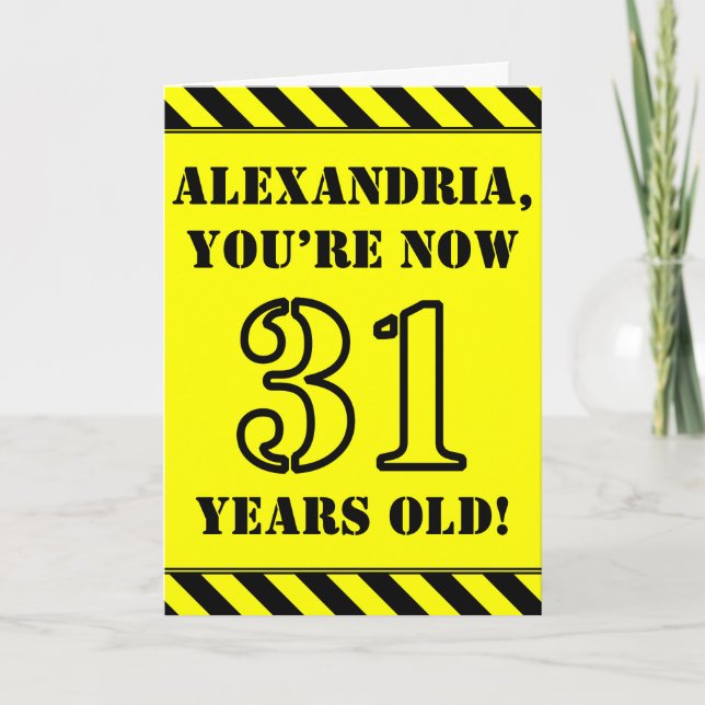 31st Birthday: Fun Stencil Style Text, Custom Name Card (Front)