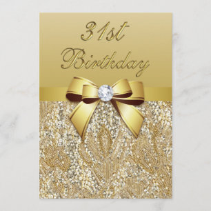 31st Birthday Gold Faux Sequins and Bow Invitation