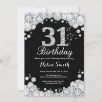31st Birthday Invitation Chalkboard Silver Diamond