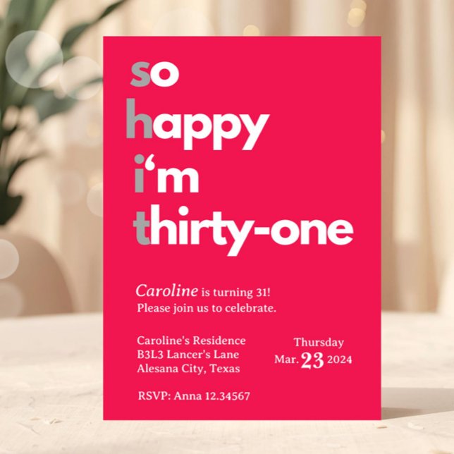 31st Birthday Invitation for Her Thirty One Bday (Minimalist 31st Birthday Invitation Hot Pink)