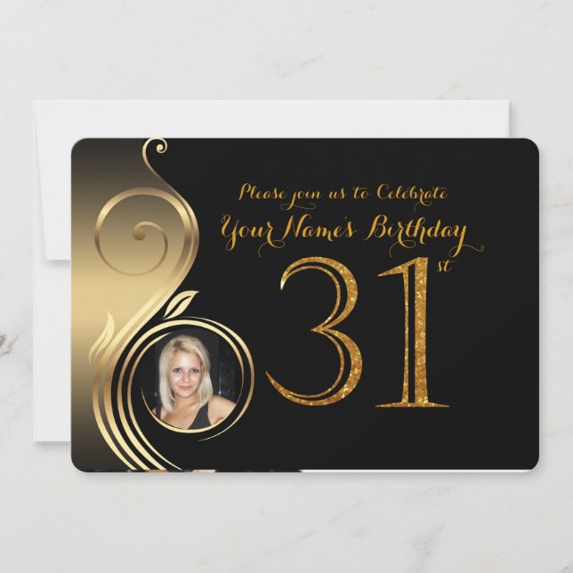 31st,Birthday Invitation,Number Glitter Gold,Photo Invitation (Front)