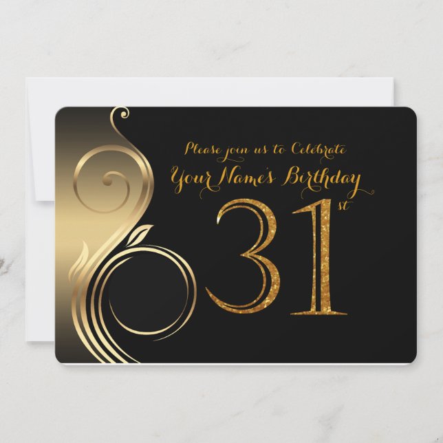 31st,Birthday Invitation,Number Glitter Gold,Photo Invitation (Front)