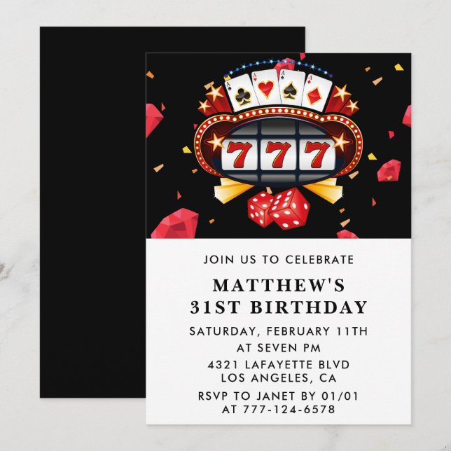 31st birthday invitations Casino theme Poker Black (Front/Back)