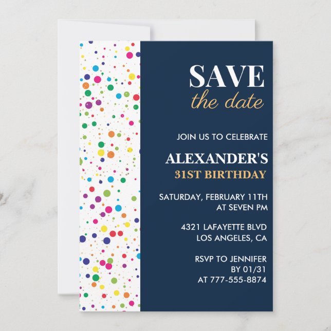 31st birthday invitations Save the date Confetti (Front)