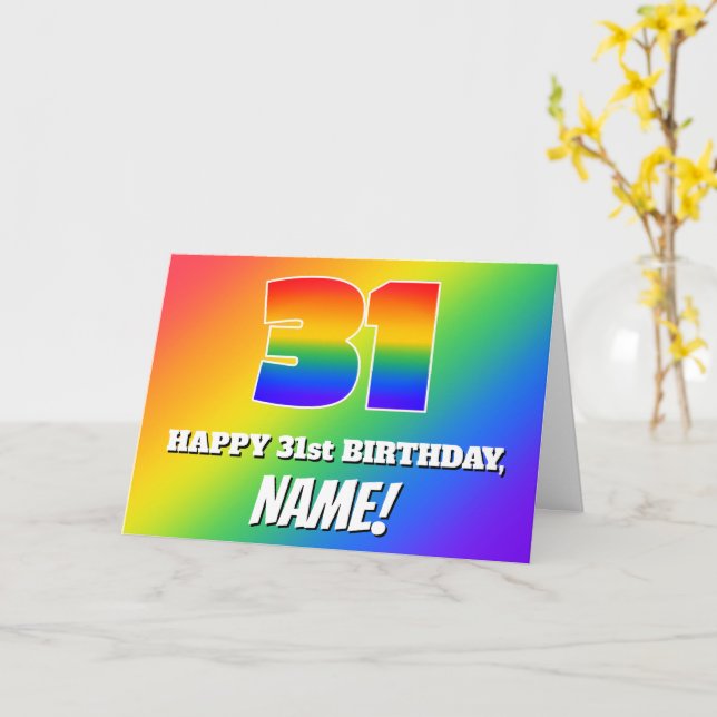 31st Birthday: Multicolored Rainbow Pattern # 31 Card (Yellow Flower)