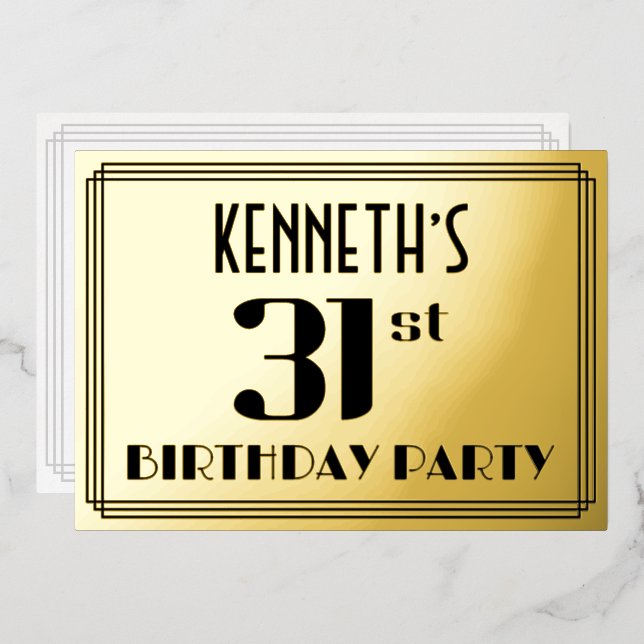 31st Birthday Party: Art Deco Look “31” and Name (Front/Back)
