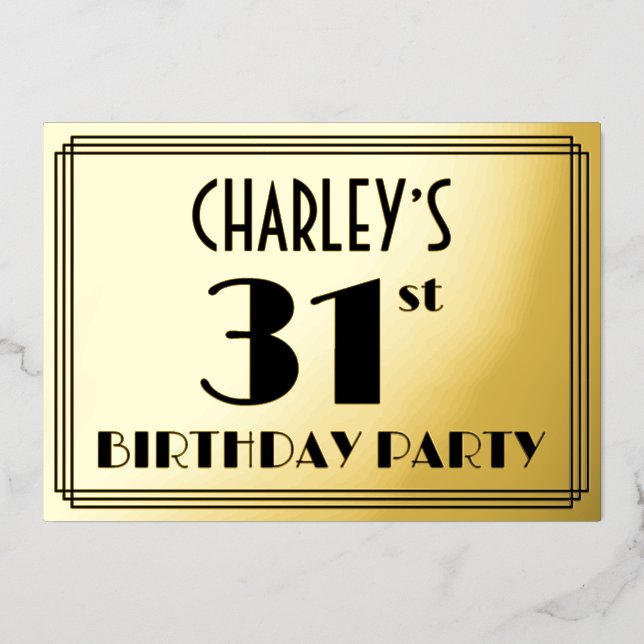 31st Birthday Party — Art Deco Look “31” + Name (Front)
