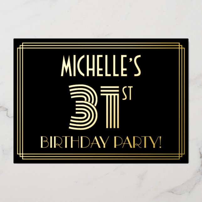 31st Birthday Party — Art Deco Style “31” + Name (Front)